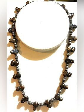 Cultured Black Pearl and Hematite Bead Necklace - Unbranded